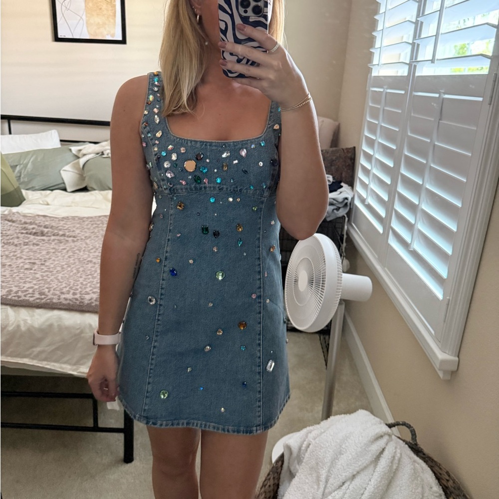Zara Denim Embellished Mini Dress